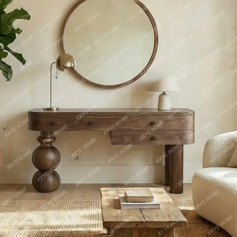 XX Retro Solid Wood Dresser With Drawers Storage Modern Minimalist Vanity Table Makeup Desk
