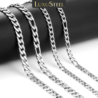 LUXUSTEEL 5MM/7MM Basic Punk Stainless Steel Chain Necklace For Women Men Cuban Figaro Braided Wheat Link Choker Wholesale