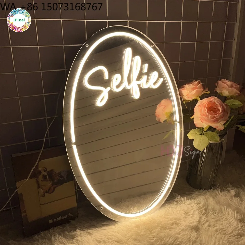 علامة نيون لمرآة سيلفي حديثة مخصصة من IPixel لغرفة المعيشة، حروف LED فنية، سطوع عاكس للضوء، مادة صديقة للبيئة #1