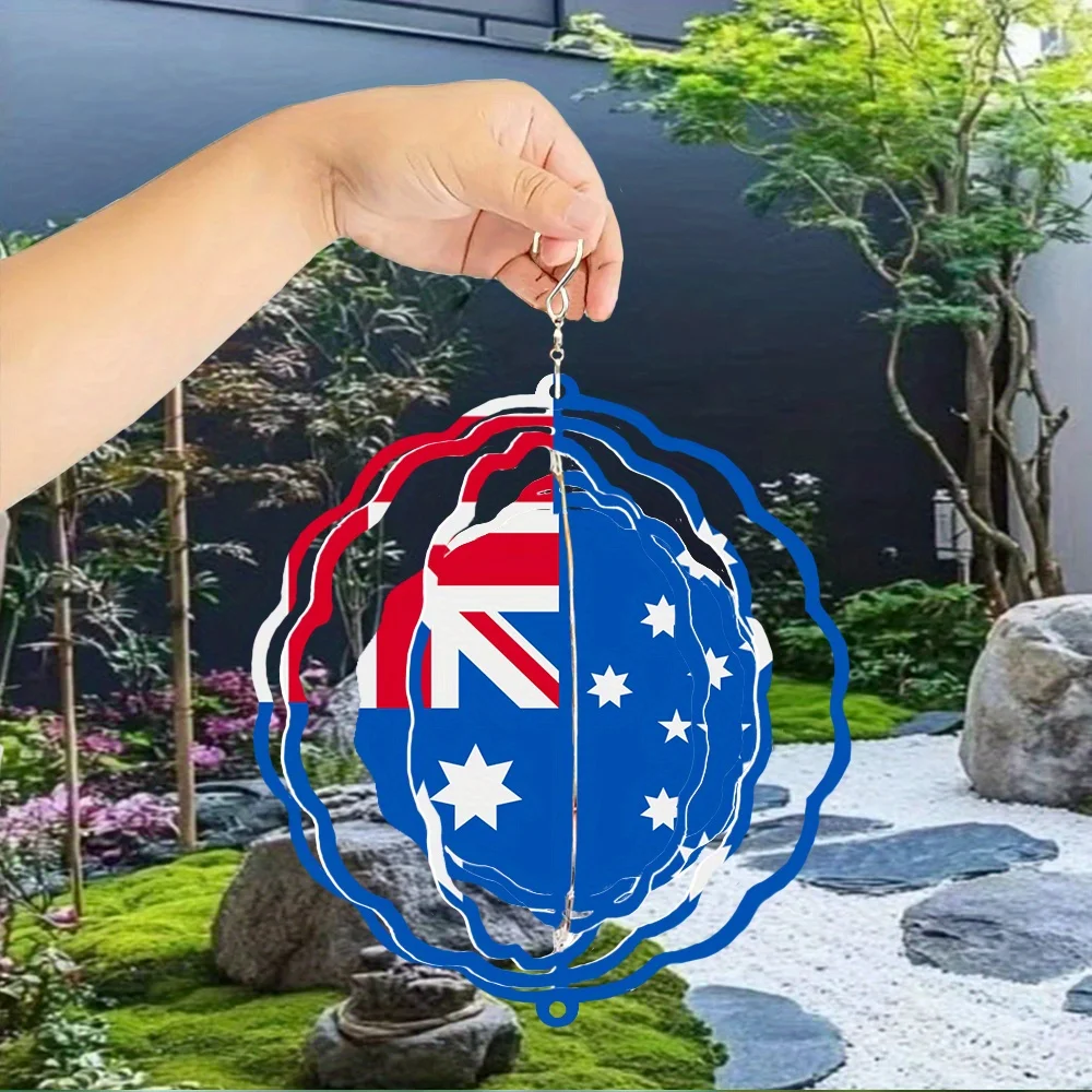 CIFbuy Metal Wind Chime Australia Flag 2D Printed 360 Rotating Hook Yard Garden Patio Lawn Decor Dynamic Art No Battery Gift