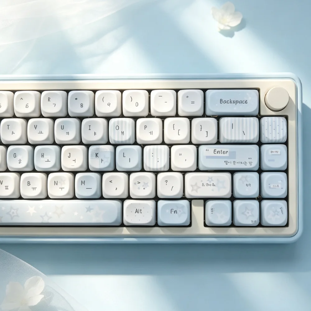 Blue White Korean English Bilingual Keycaps Star Pattern PBT Key Caps for Mechanical Keyboard