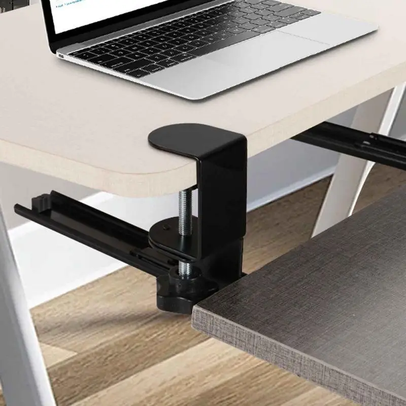 Keyboard Slider Under Desk Height Adjustable Clamp Keyboard Tray punch-free Pull out Slider Track Under Desk Keyboard Holder