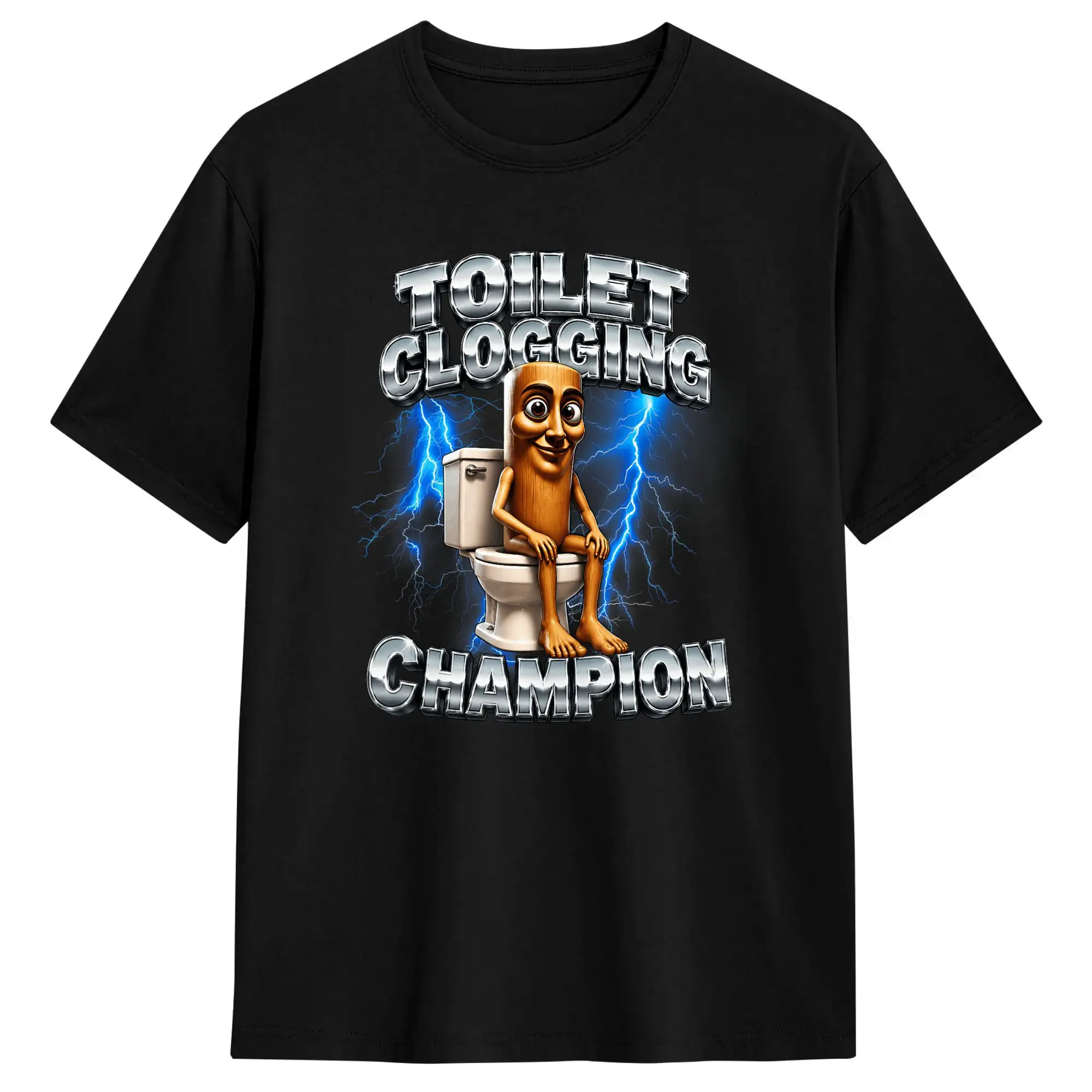 Men T Shirt Toilet Clogging Champion Tung Tung Tung Sahur T-Shirts Trendy Cool  Summer Tee Shirt Vintage Cotton Clothing Gift