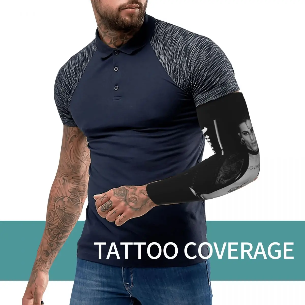 ダミアーノ・デイビッド・マネスキン アウトドアアームスリーブ 日焼け止めUVカットカバー 夏用サイクリングタトゥースリーブ