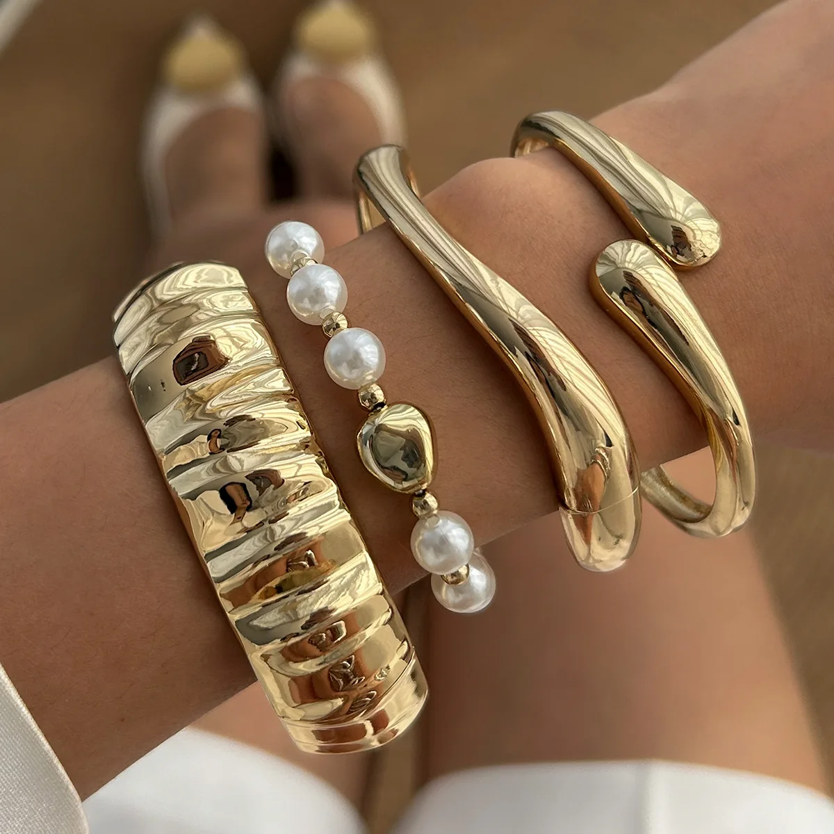 DIEZI Personalized Irregular Heavy Metal Bangles Hip Hop Gold Silver Color Geometric Spring Bangles Women Men Stacked Bracelet