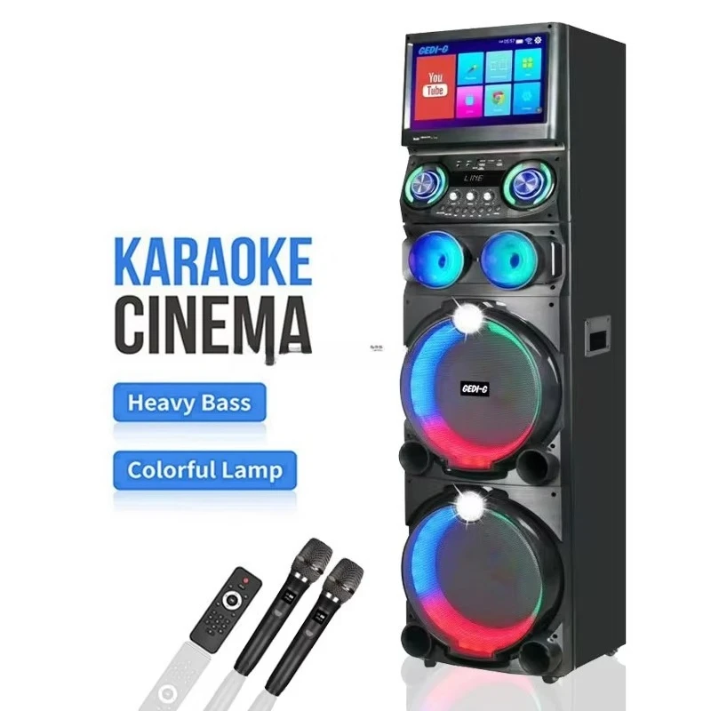 GD-1419 Parlante Youtube Speaker 120W High Power Wooden PA Active Speaker Trolley Portable Speaker with DJ Light