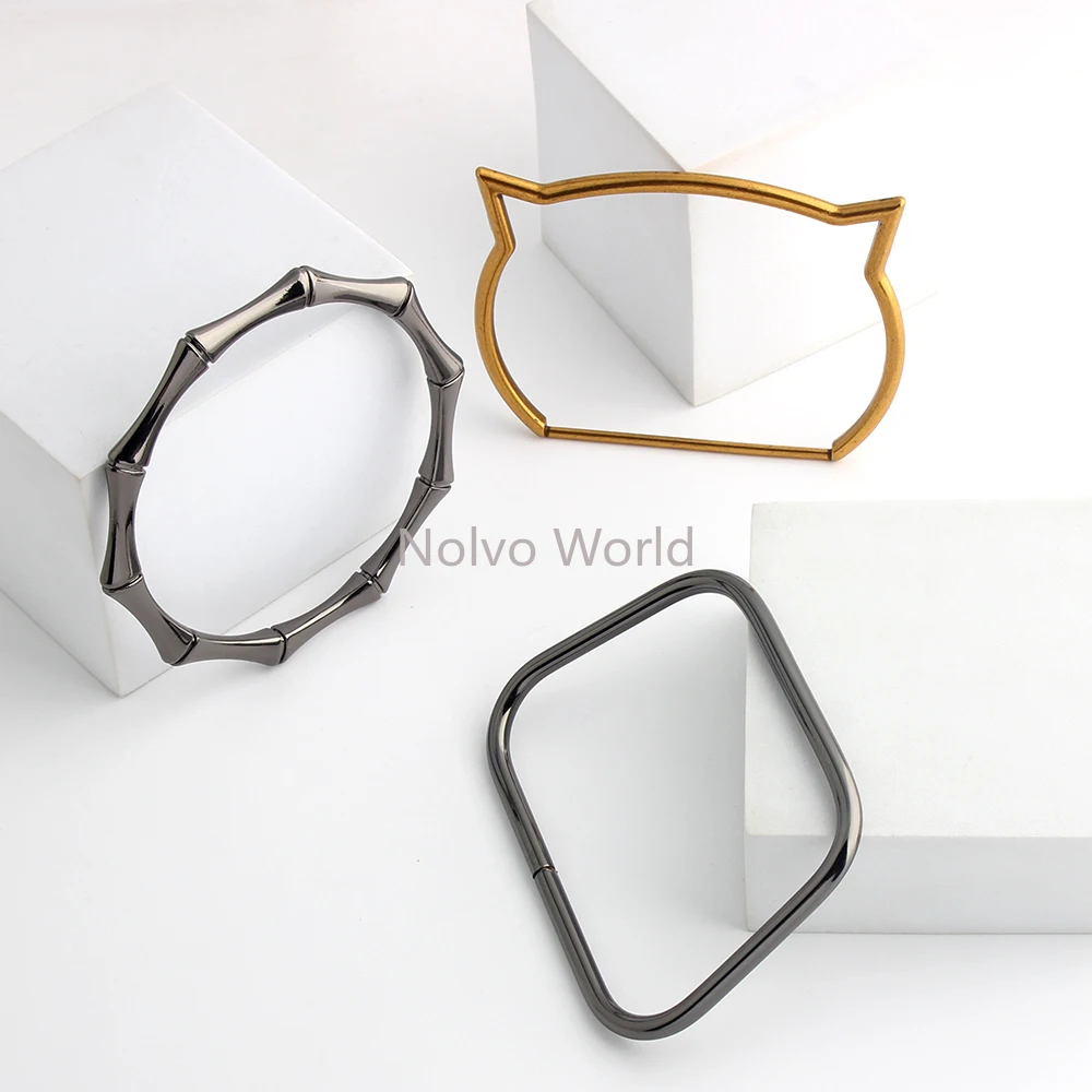 2/6/12PCS Not Easily Faded Multiple Shapes Boho Bamboo Metal Handle For Women Men Bag Carrying Ring DIY Purse Frame Accessories