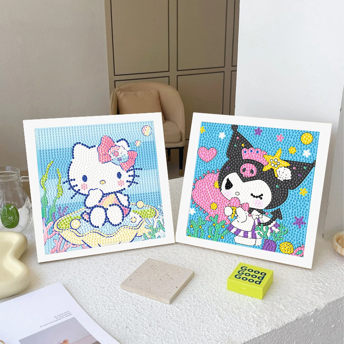

Sanrio Cartoon Hello Kitty Crystal Diamond Frame Decoration Painting Couple DIY Cross Embroidery Kit Desktop and Furniture