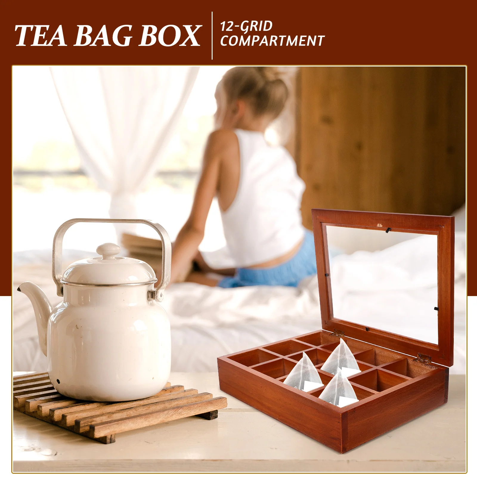 Decorative Tea Bag Storage Box Sugar Packet Organizer Packets Dispenser Coffee Bar Holder for Bags Wooden Rack