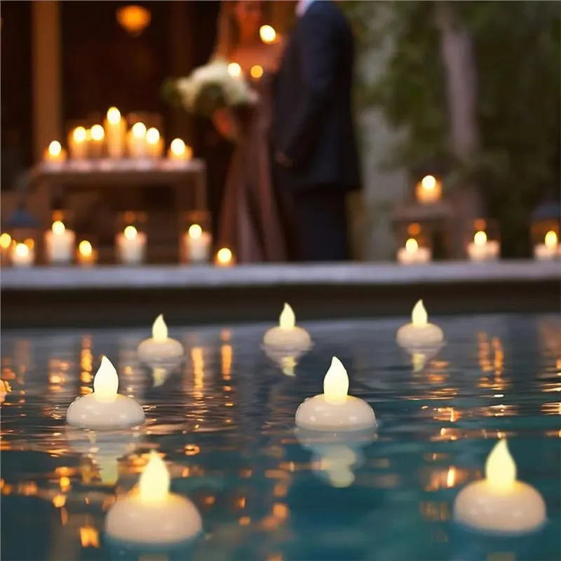 SOFT-Tealight Candles Floating Flameless 12 Pack 200 Hours Warm White Led Flickering In Bulk For Wedding Decor