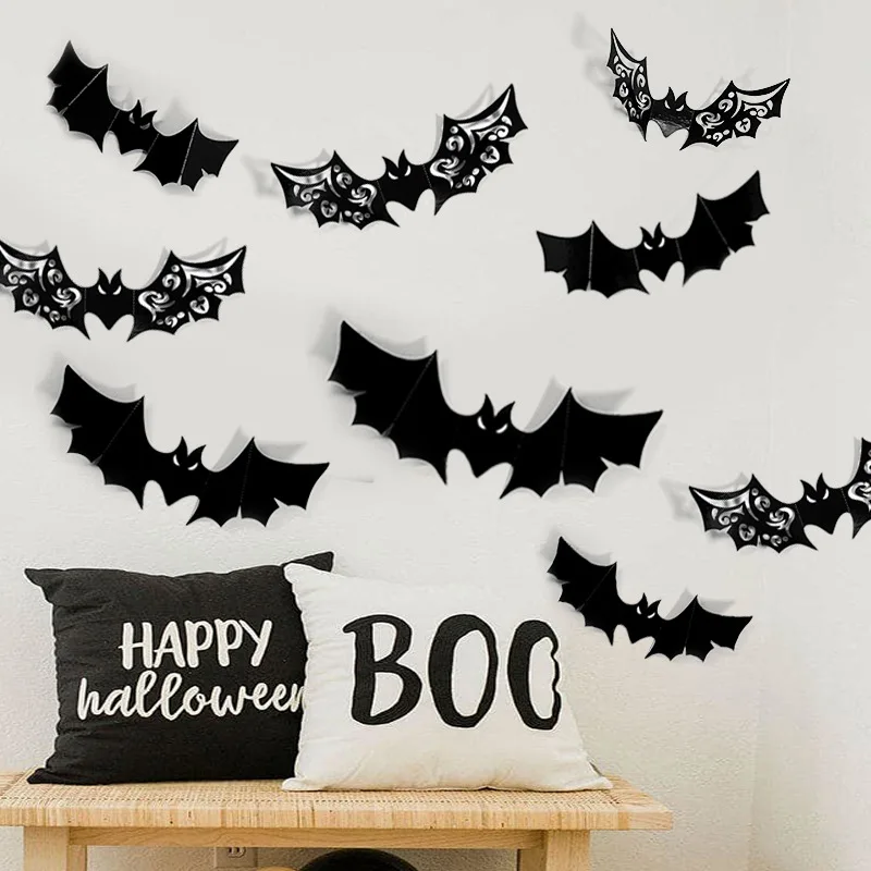 Halloween 3D Black Bat Wall Stickers Home Room Indoor DIY Decoration Scary Props Kids Party Favors Wall Decals Window Sticker