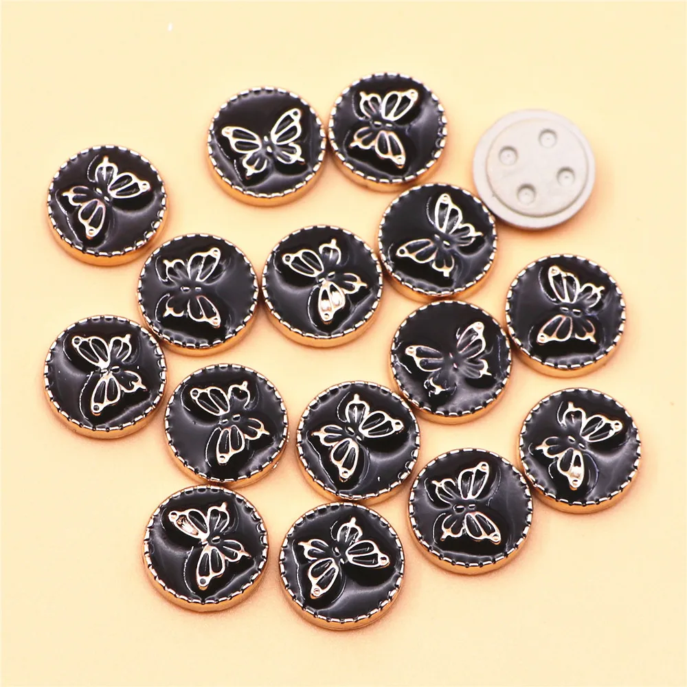 50PCS 11.5mm Black/White Enamel Butterfly Golden Plastic Flatback Button DIY Decoration Jewelry/Craft Scrapbook Accessories