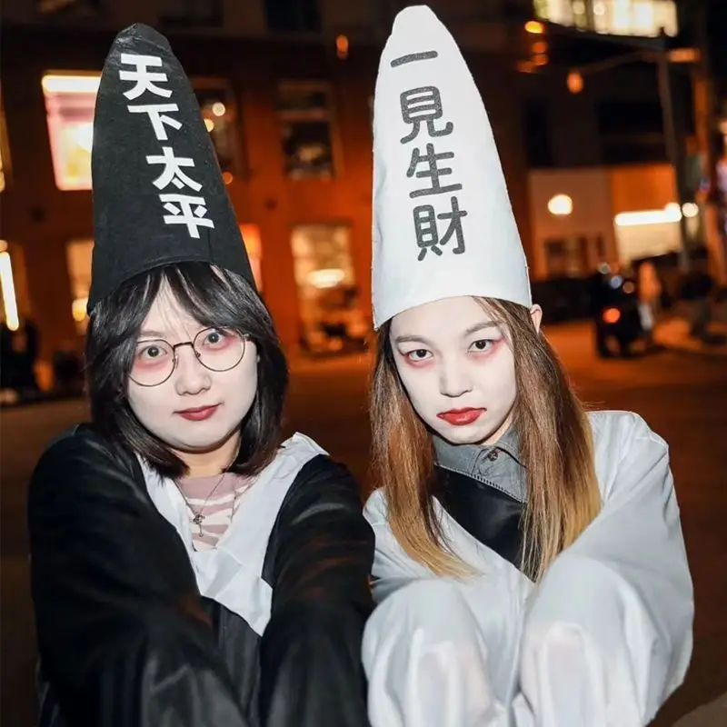 할로윈 흑백 특이한 코스프레 의상 여성의 공포 좀비 복장 유령 옷 성인을위한 수도사 도교 복장