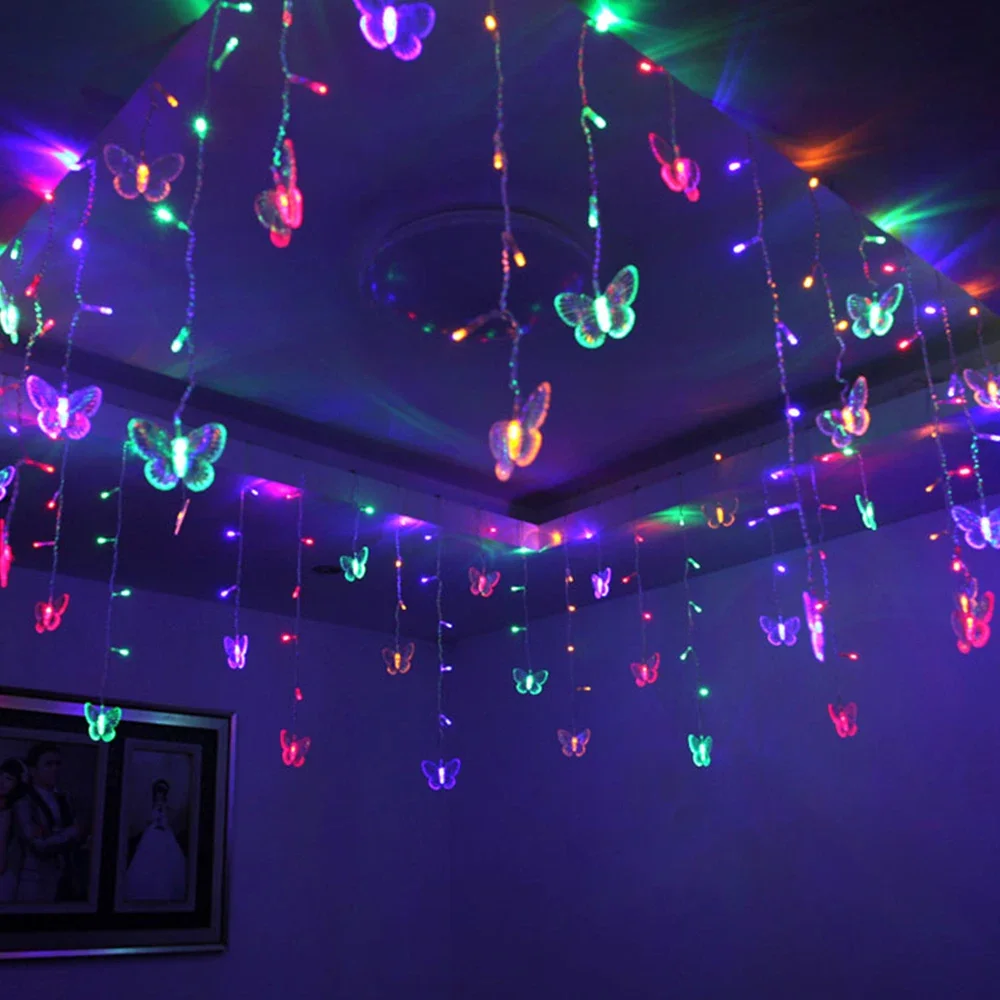 3.5m Butterfly LED Curtain Lights Christmas Garland for Holiday Wedding Party Decor