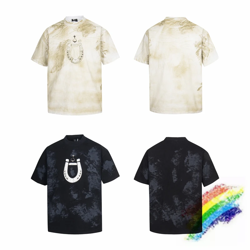 

New Thug Club T Shirt Men Women Dirty Dyed Faded Star Moon Flag Embroidery buttoning and washing process T-shirt Top Tees