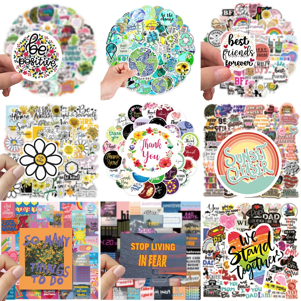 10/30/50PCS English Text Stickers Series Cartoon Thank You Graffiti Helmet Laptop Notebook iPad Luggage DIY Decoration Wholesale