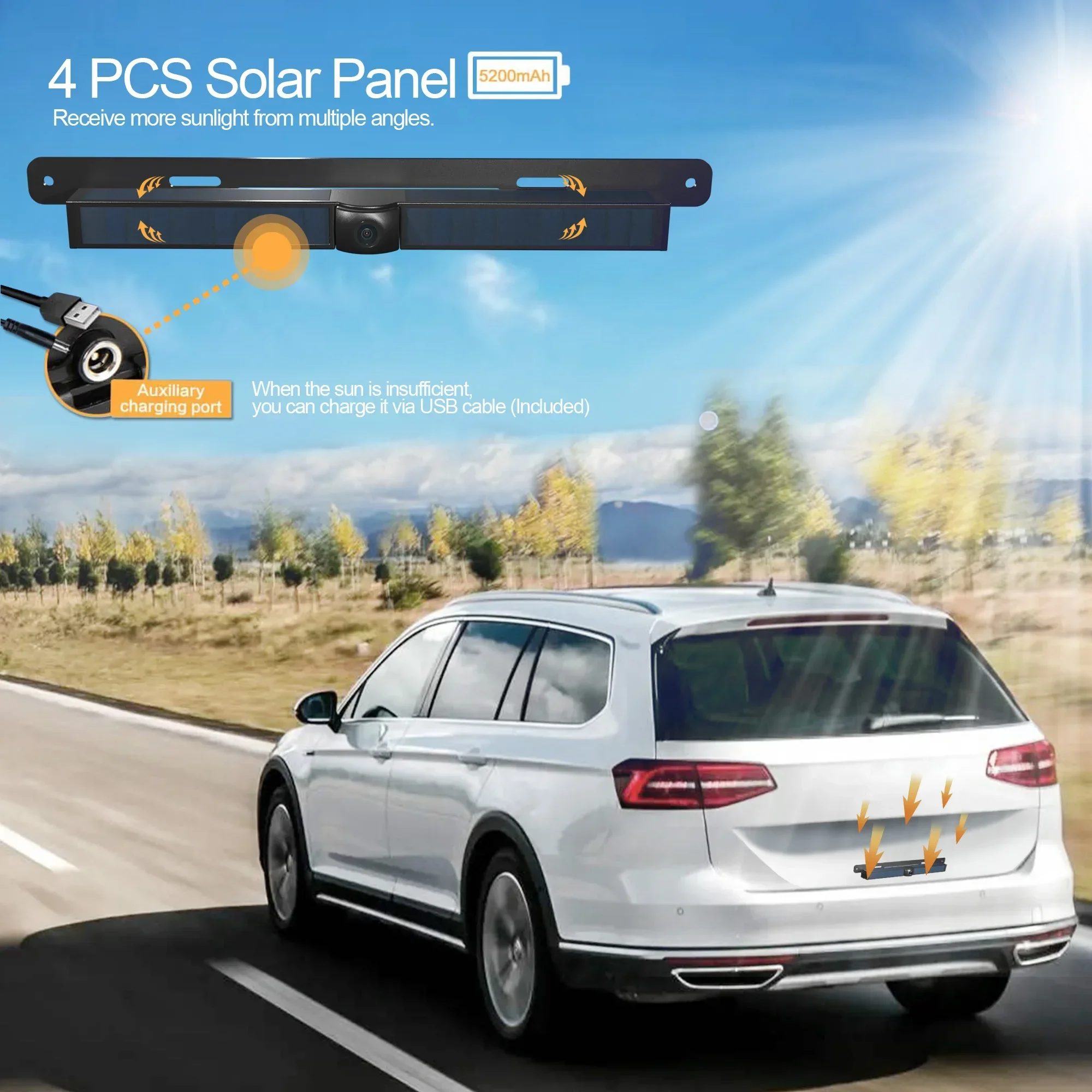 2.4GHz Digital Solar WIFI Wireless 5'' Reversing Car Camera Kits Australian Llicence Plate Frame