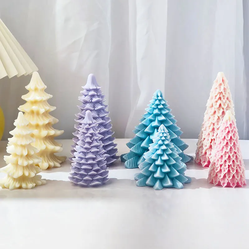 SZ922 múltiples moldes de silicona para jabón de vela de árbol de Navidad 3D, decoraciones navideñas de aromaterapia, molde de árboles