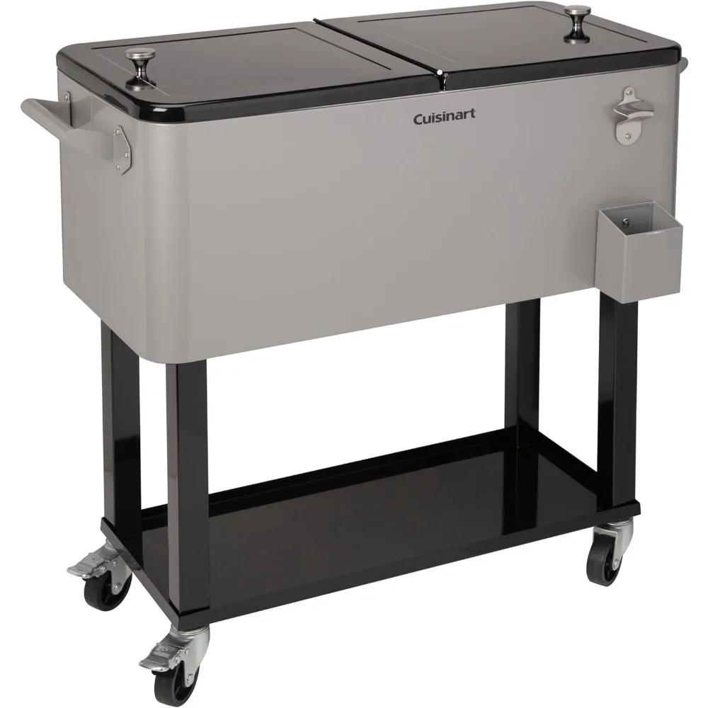 Cuisinart CCC-3517 Portable 80-Quart Outdoor Cooler Cart with Dual-Sided Lid, BBQ Cart with Bottle Opener