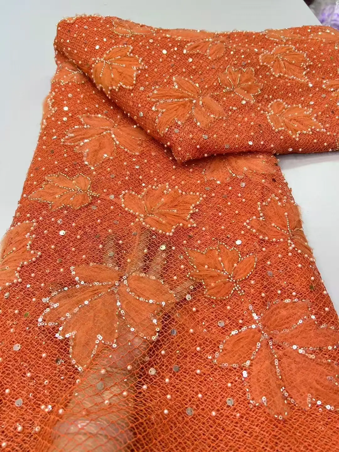 

2025 African Tulle Beads Lace Fabric Newest French Mesh Lace Fabric Sequins High Quality Net Mesh Lace Fabric for Sewing Dress