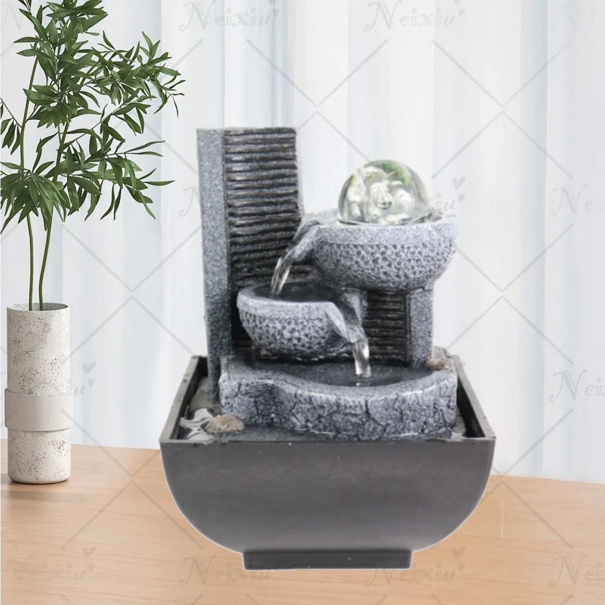 Yeni kapalı masa çeşme su özellikleri ile işıklı kristal top masaüstü şelale çeşme ile sessiz dalgıç