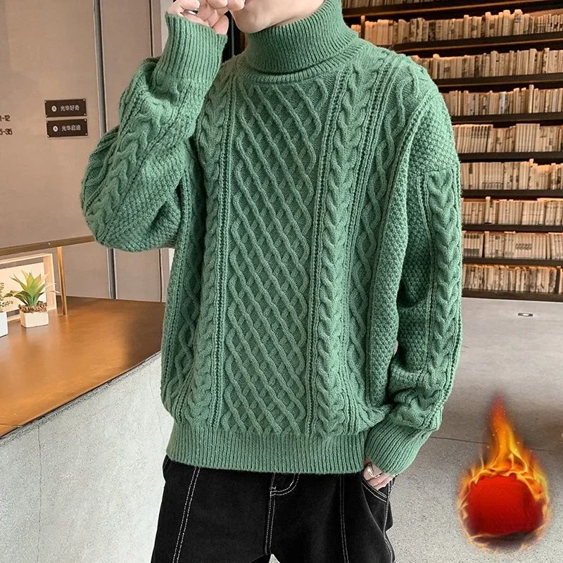 

Autumn and Winter Turtleneck Warm Fashion Solid Color Sweater Men's Sweater Slim Pullover Men's Knitted Thicken Sweater B109