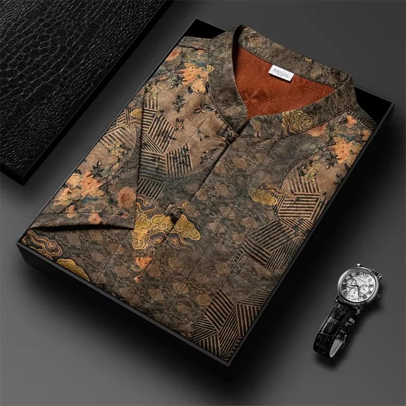 National Style Frog Shirts For Men Silk Premium Tang Costume Summer Lightweight Gambiered Canton Gauze Quality Camisas De Hombre