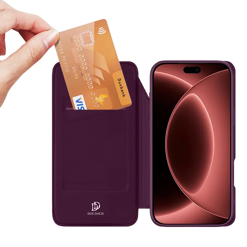 Dux Ducis Pu Leather Magnetic Flip Case For Iphone 18 17 16 Pro Max 17e 16e With Card Slot Shockproof Protect Cover