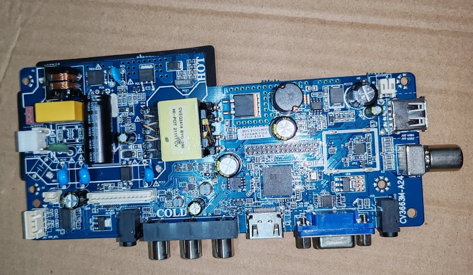 CV3663M-A24 Three in one TV motherboard, tested well, physical photo for 33--44V 350ma 15w