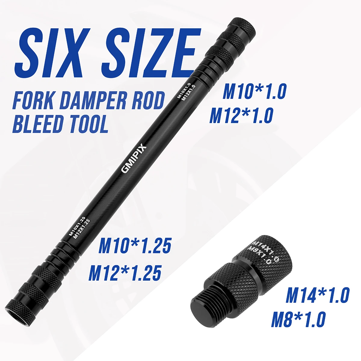 GMIPIX 6-in-1-Gabel-Dämpferstangen-Entlüftungswerkzeug M10 X 1,0/1,25 M12 X 1,0/1,25 M8 X 1,0 M14 X 1,0 Motorrad-Gabel-Entlüftungs-Reparaturwerkzeug – Detail 2