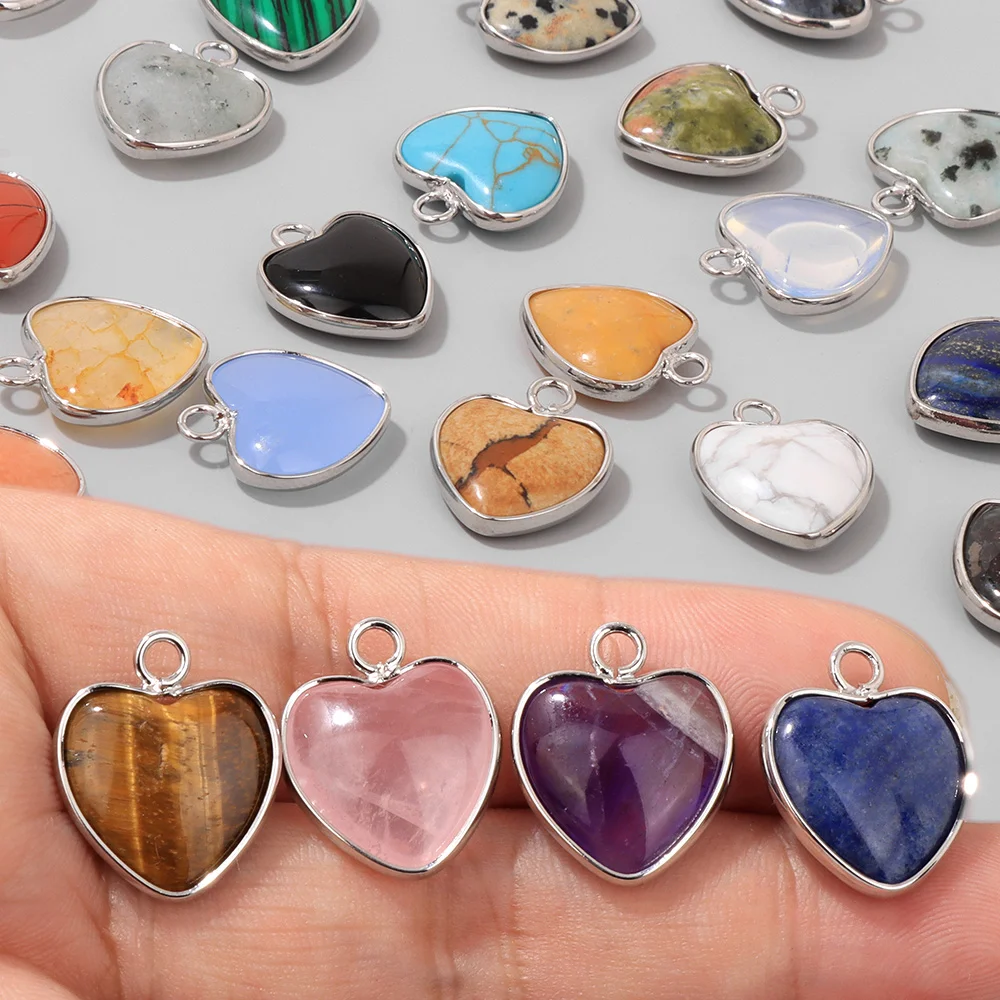 

5 шт. серебряный цвет металлический каркас в форме сердца камень кулон натуральный аметист розовый кварц яшма подвеска для изготовления ювелирных изделий ручной работы