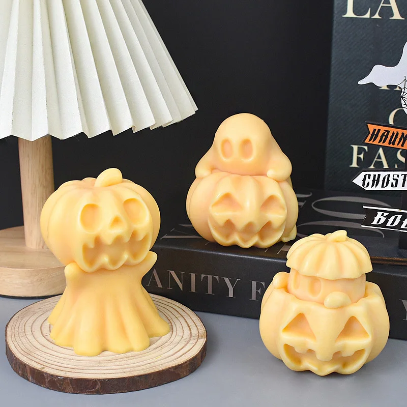 DIY Ghost Pumpkin Skull Candle Silicone Mold 3D Skull Pumpkin Doll Crafts Plaster Resin Concrete Soap Candle Mold Halloween Gift