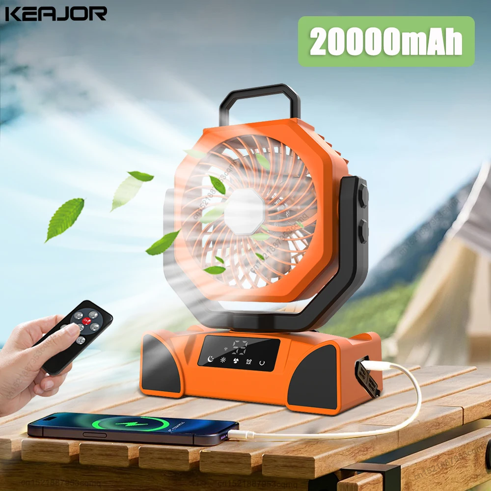 

Portable Camping Fan 20000mAh Rechargeable Battery Outdoor Tent Ceiling Fan Portable Wireless Camping Fans with LED Light Hook