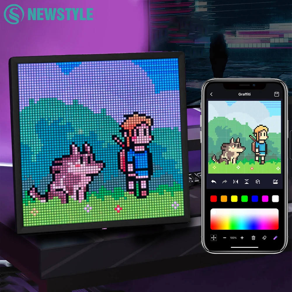 Wyświetlacz pikselowy LED 64x64 Panel matrycowy LED RGB Programowalny wyświetlacz Pixel Art z kontrolą aplikacji Bluetooth Kreatywny ekran pikselowy