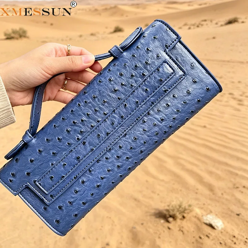 

XMESSUN New Customized Ostrich Pattern Clutch Bag For Women,Designer Party Tote Bag High Quality Trendy PU Leather Handbag ins