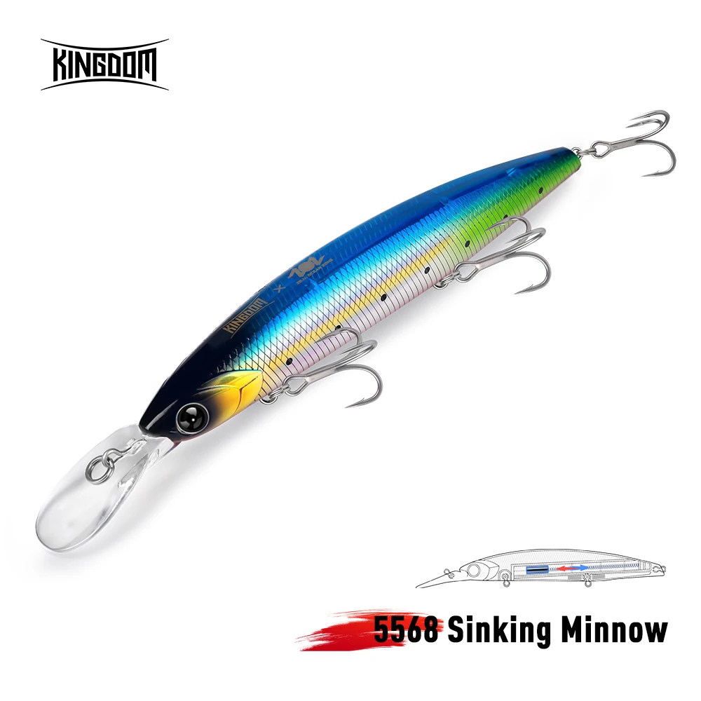 Kingdom Sinking Minnow GT Thunfisch-Angelköder 125mm 28g Weitwurfköder Salzwasser 3x Starker Haken Künstliche Hard-Wobbler für Wolfsbarsch