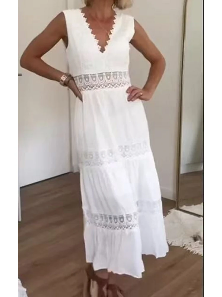 

Sexy Women Long Beach Dress Hollow-Out V-Neck Sleeveless Bikini Cover-Ups Maxi Dress Fall Backless Holiday Dress 2026