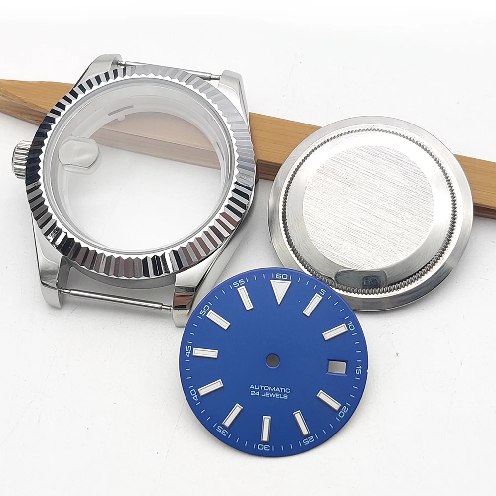 Cassa per orologio con apertura da 41 mm + set di custodie per orologi in acciaio inossidabile con cinturino per movimento NH35/NH36 per quadrante da 31 mm