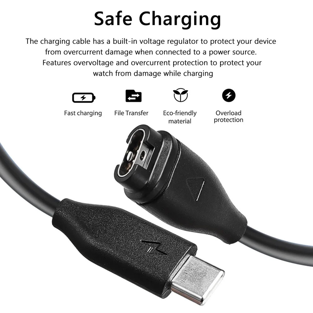 كابل شاحن ساعة من النوع C لـ Garmin Fenix 5X 6S PRO 7 8 ساعة ذكية عالمية USB سلك بيانات من النوع C سلك شحن سريع