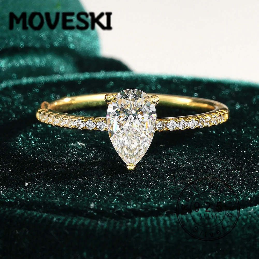 

MOVESKI 925 Sterling Silver 18K Gold Plated 1CT Pear Cut Moissanite Engagement Ring for Women, Dainty Moissanite Wedding Band