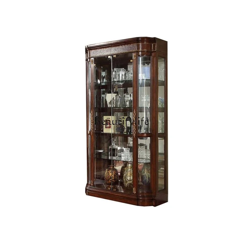 

European all solid wood two-door wine cabinet living room glass display cabinet