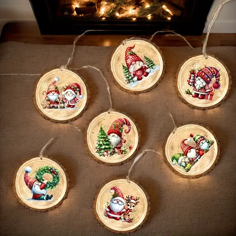 مجموعة تزيين العطلات الخشبية المصنوعة يدويًا من سلسلة سانتا كلوز 12/24 - الهدية المثالية لتزيين المنزل والحديقة