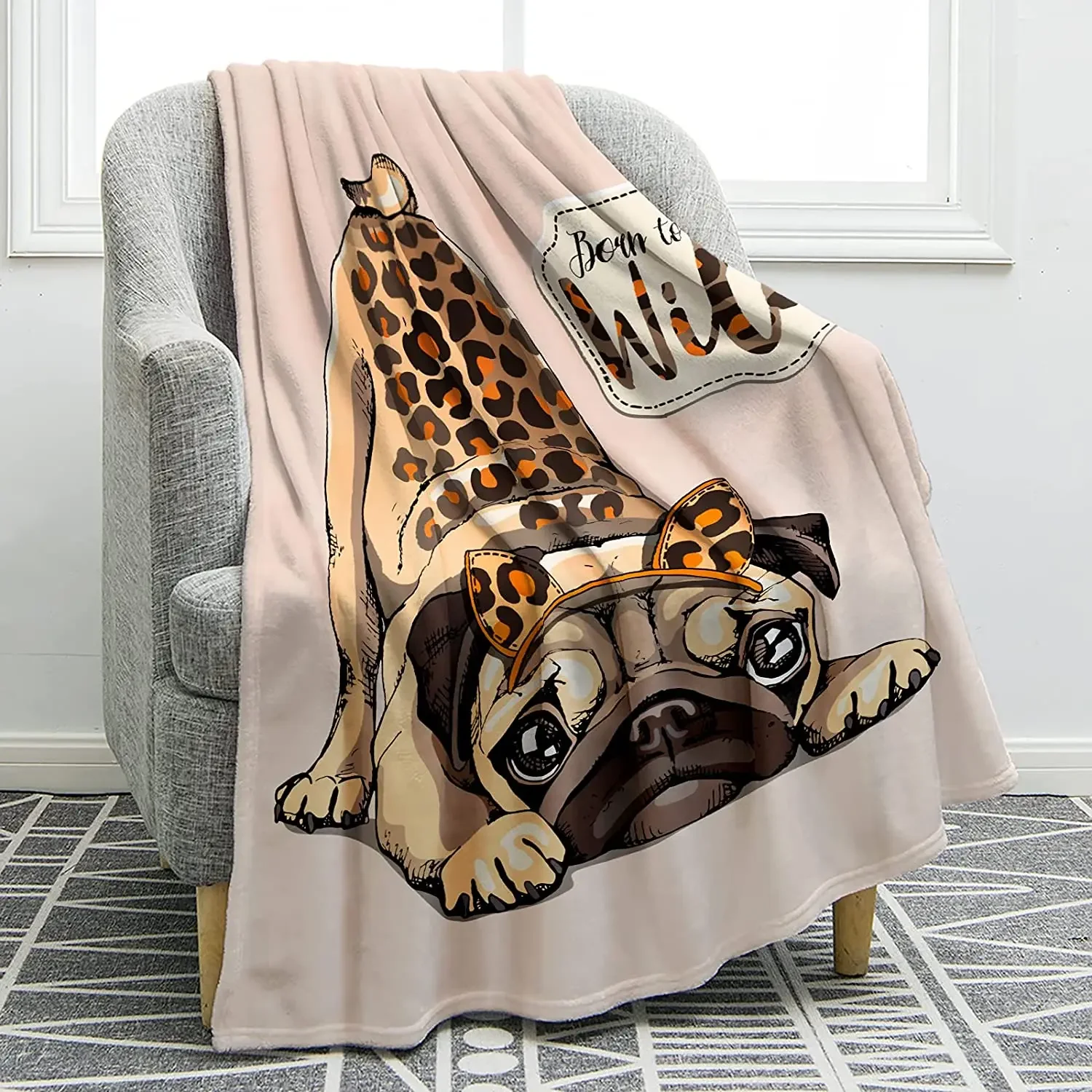 Pug Dog Print Blanket Cute Soft Colorful Flannel Throw Blanket Kid for Sofa Chair Bed Office Travelling Camping Lightweight