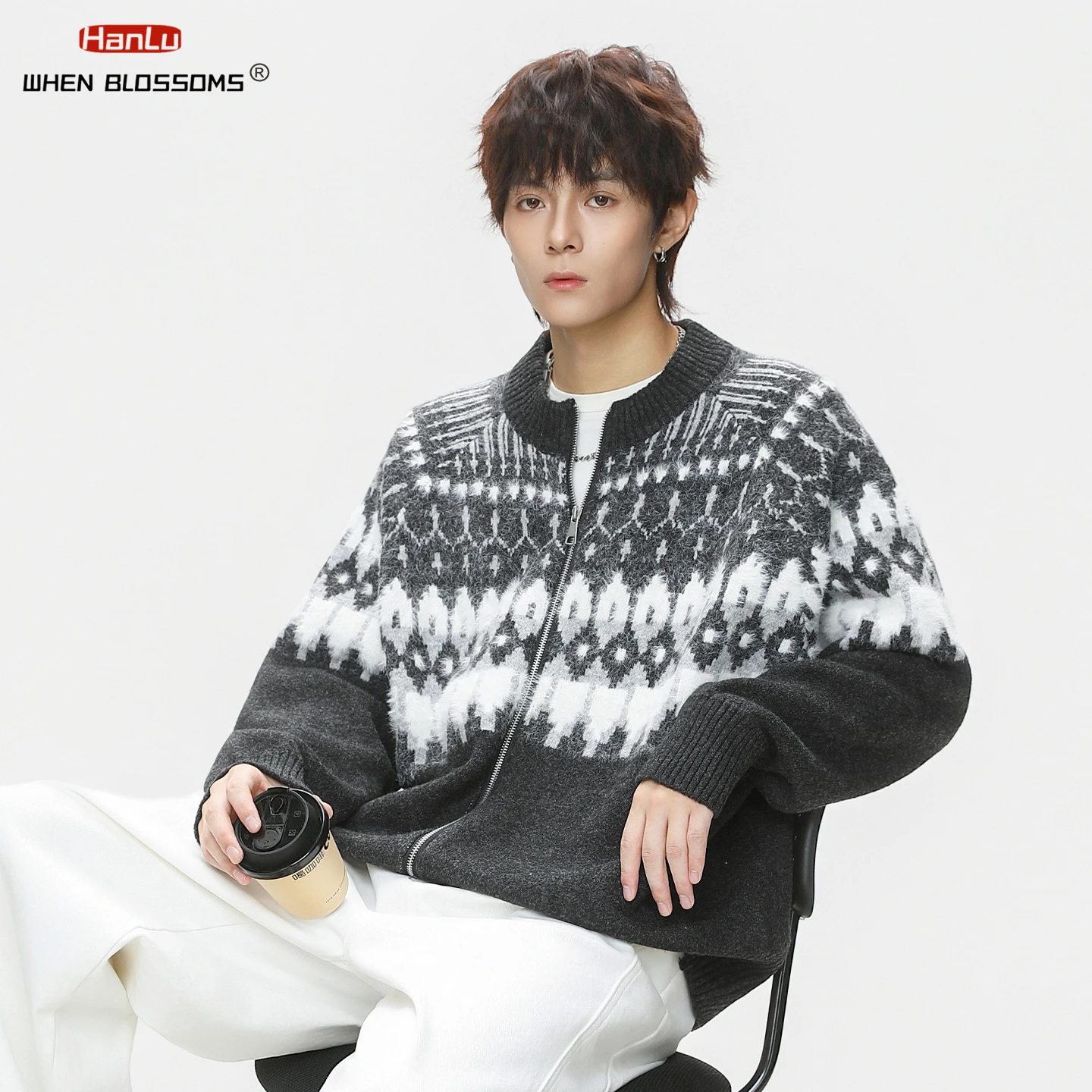 Hanlu 2025 للجنسين معرض جزيرة سترة محكم متماسكة سترة فو المنك لينة زوجين المتضخم دافئ الخريف الشتاء معطف #3