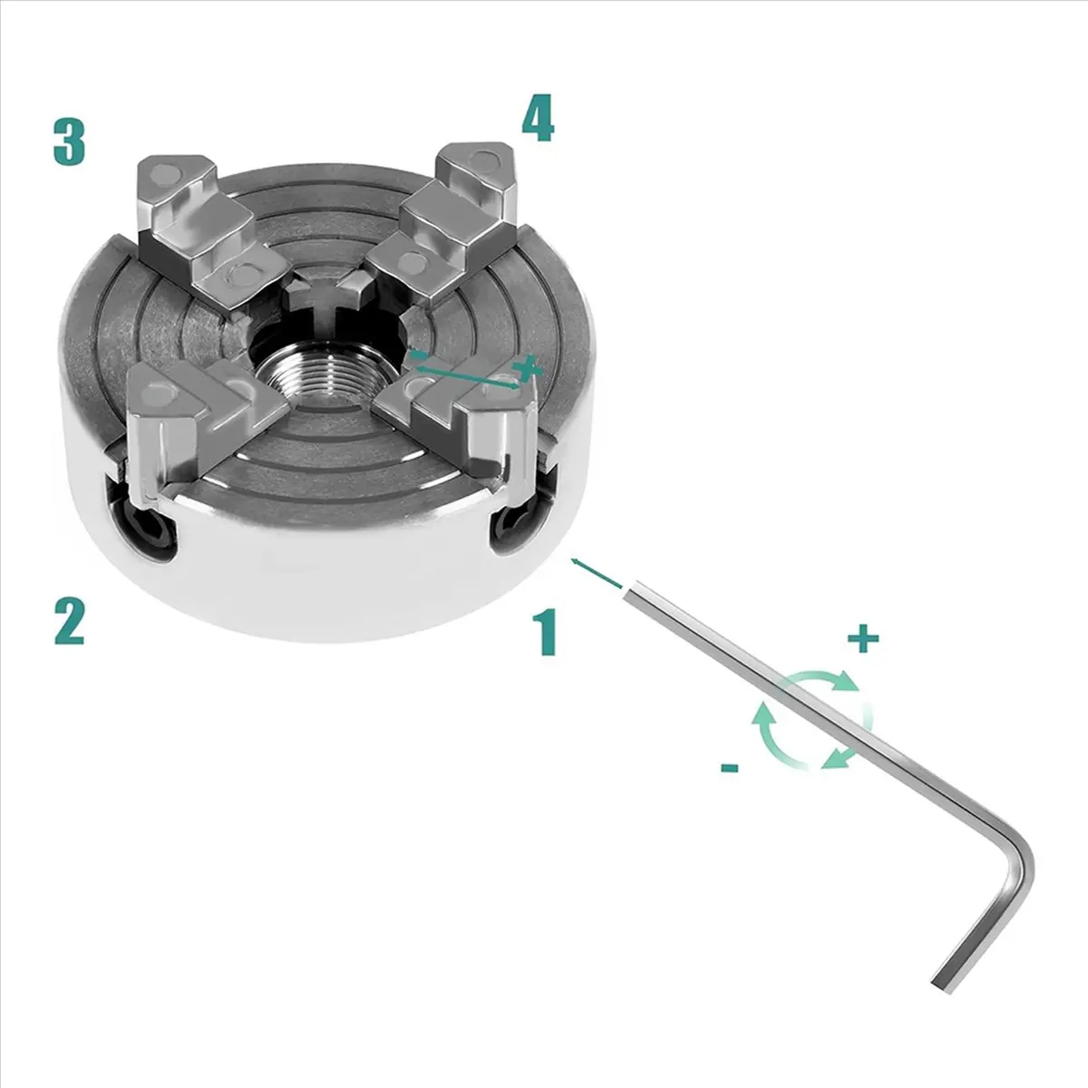 *Great 2X 4 Jaw Lathe Chuck,Zinc Alloy Self-Centering Lathe Chuck Set with Wrench and Connecting Rod,Sturdy with Wrench