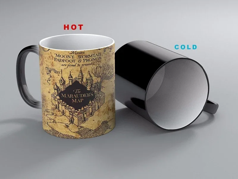 Caneca mágica criativa, caneca que muda de cor, mapa de marauders, travessura, copo de chá de vinho gerenciado, copo de bebida quente, presentes criativos