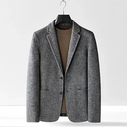 Double Faced Wools Blazer Men Spring Autumn Winter Business Casual Suit Single Jacket Man Dark Gray Cashmere