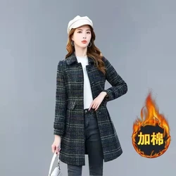 Casual Woolen Jacket 2023 Autumn Winter New Wool Windbreaker Women's Overcoat Fashion Slim Long Plaid Woolan Coat Outwear Casaco