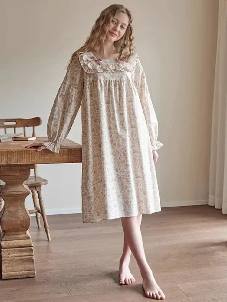 Autumn Nightgowns Women Lace Leisure Sweet Slouchy Literary Simple New Daily Sleepwear Age-reducing Ladies Tender Princess Style