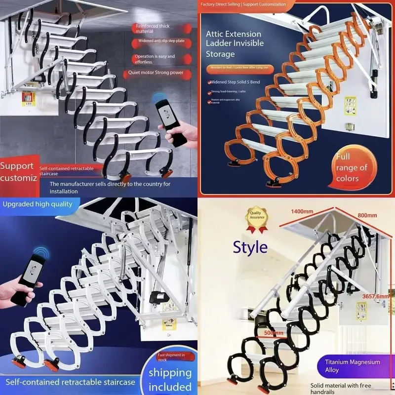 Indoor and outdoor invisible telescopic lifts, manual telescopic folding wall-mounted attic stairs